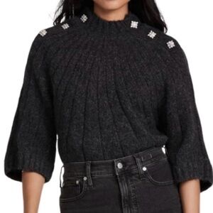 ba&sh Charcoal Sweater with Embellished Shoulders